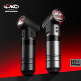Two tattoo machines on a red and black gradient background with CNC Hammer branding.